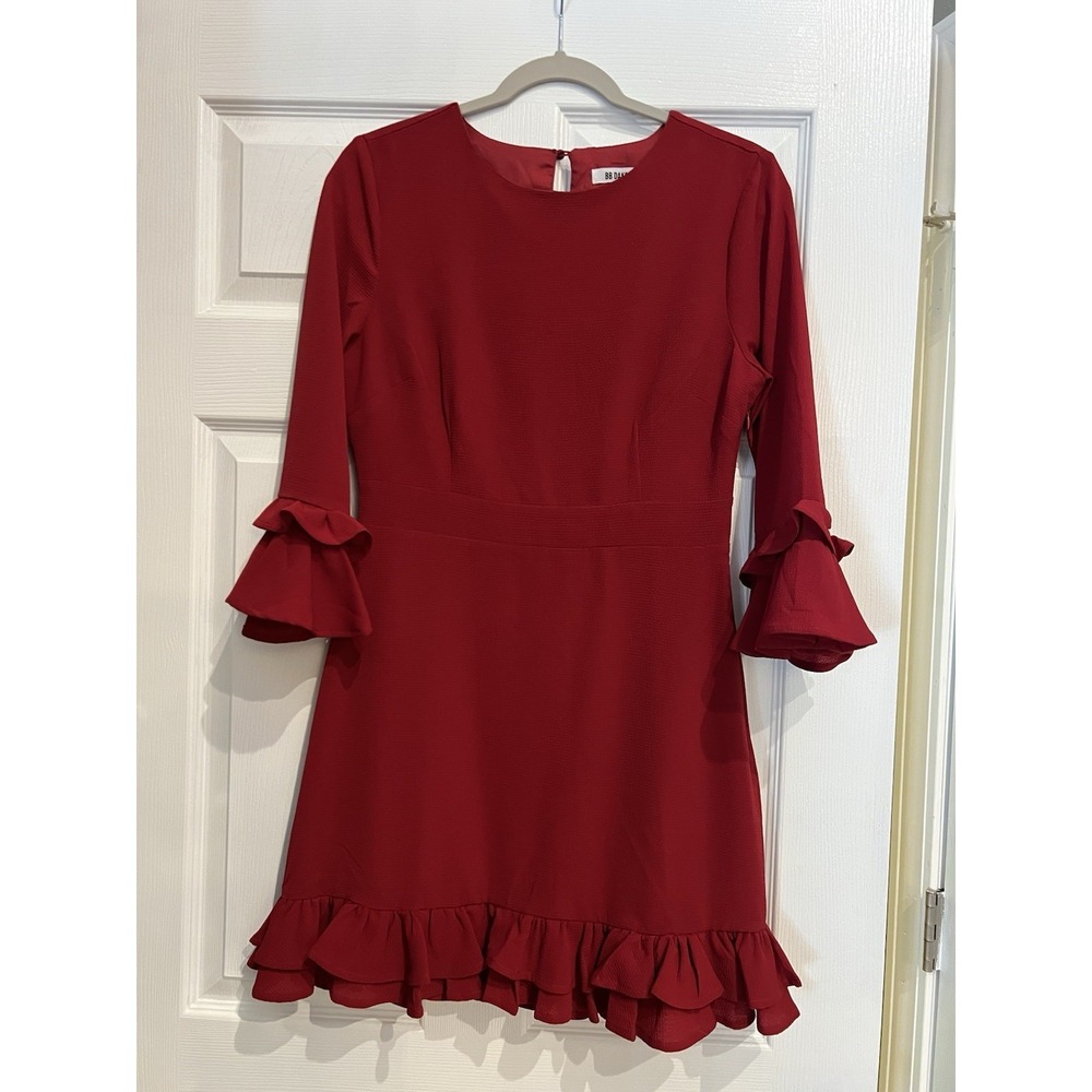 BB Dakota Red Ruffle Hem Bell Sleeve Mini Dress Sz 4 Romantic Holiday Festival